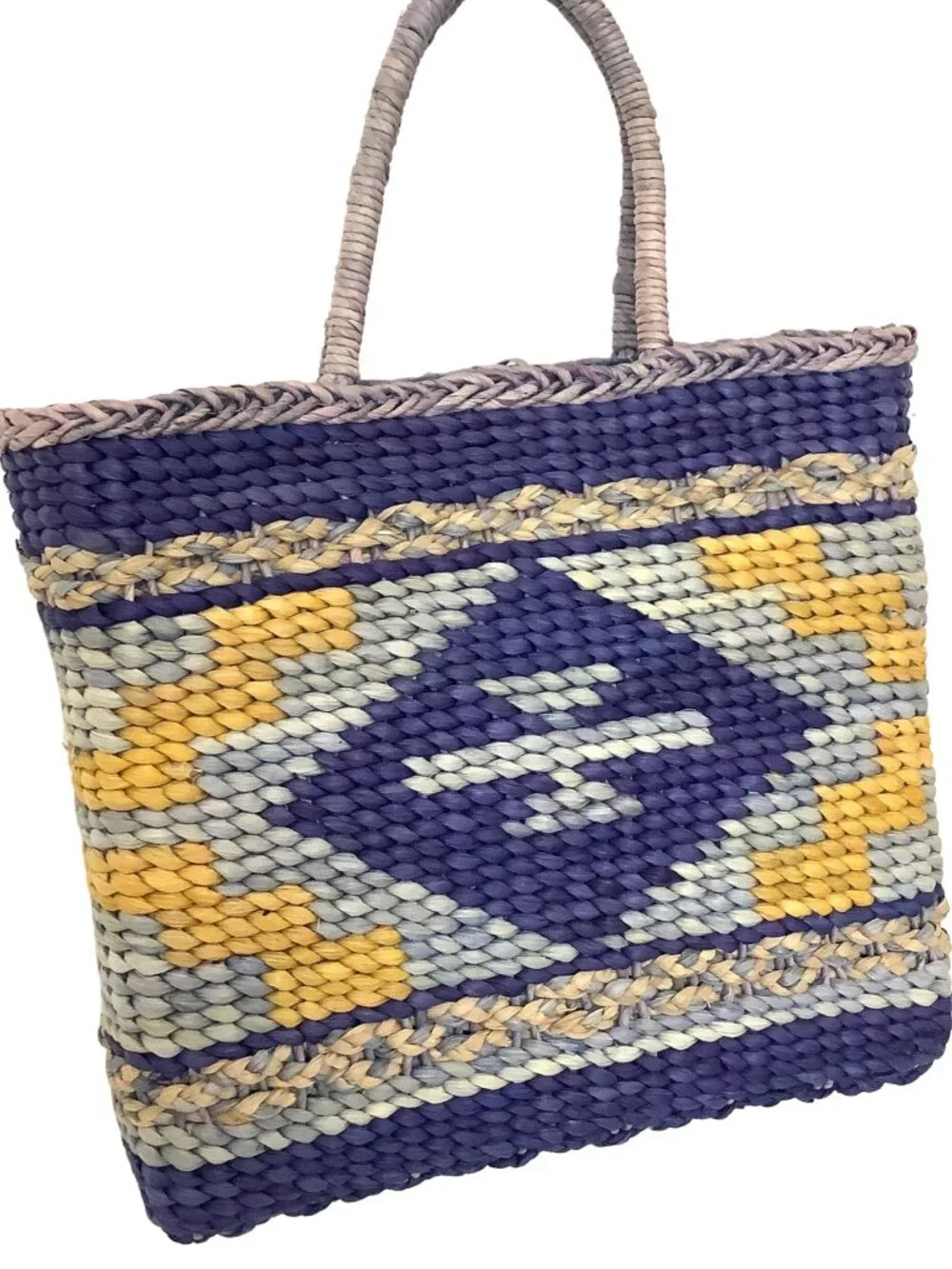 Vintage Beach Tote Bohemian Woven Corn Husk Bag 1970s Hippie Era